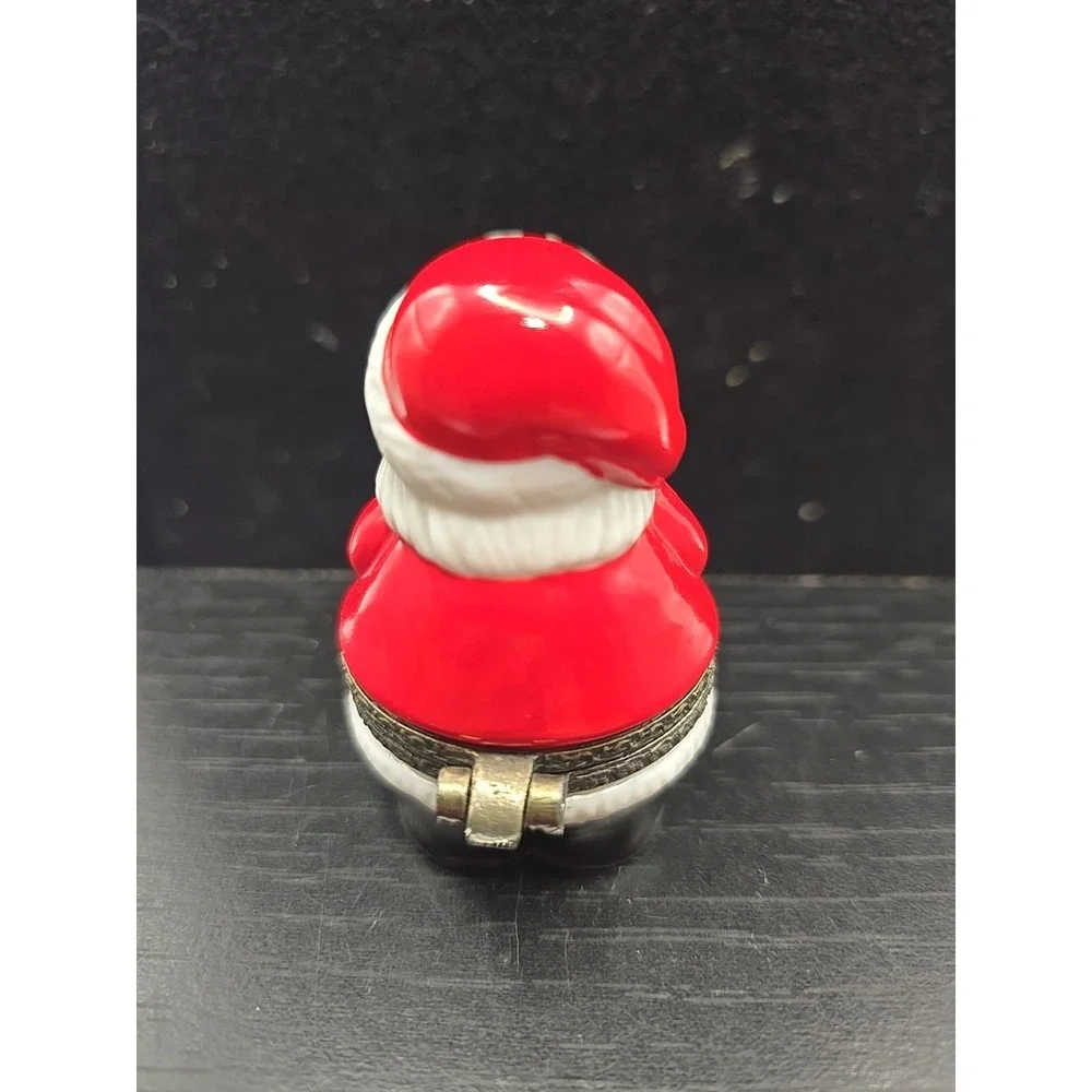 Vintage Santa‎ Claus With Present.  Porcelain Miniature Trinket Box Hinged